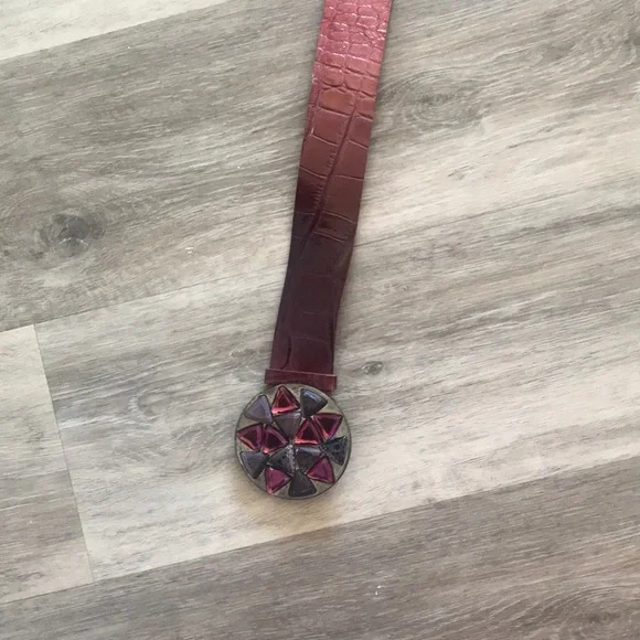 Garuglier’s leather belt XL maroon purple stones silver buckle made in … - Picture 6 of 17